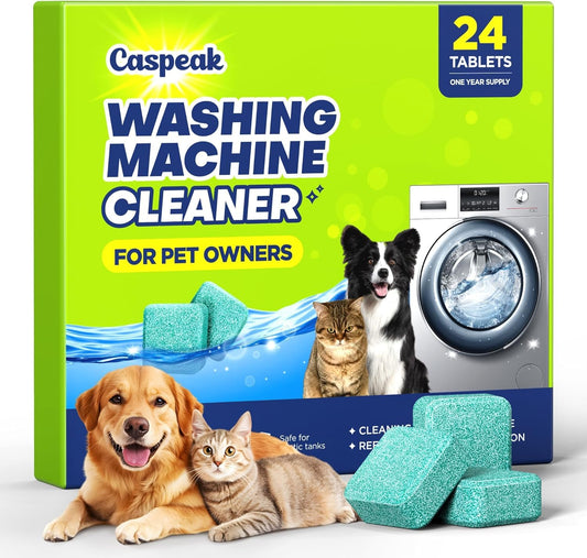2X Power Deep Cleaning Washing Machine Cleaner Tablets, No More Odor & Pet Fur Enzyme Washing Machine Cleaning Tablets, Washer Cleaner For HE Top Front Load, Septic Safe, 24 Counts/1 Year Supply