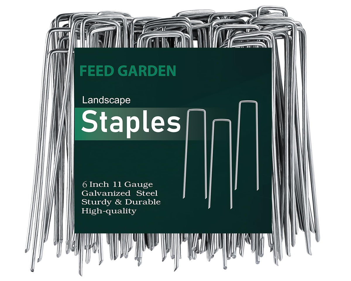 FEED GARDEN 6 Inch 50 Pack Hot-dip Galvanized Landscape Staples Plant Cover Spikes 11 Gauge Tent Stakes Garden Stakes Landscaping Fabric SOD Pins Yard Pins for Decoration Weed Barrier Fabric