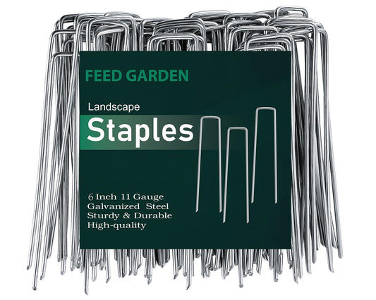 FEED GARDEN 6 Inch 50 Pack Hot-dip Galvanized Landscape Staples Plant Cover Spikes 11 Gauge Tent Stakes Garden Stakes Landscaping Fabric SOD Pins Yard Pins for Decoration Weed Barrier Fabric