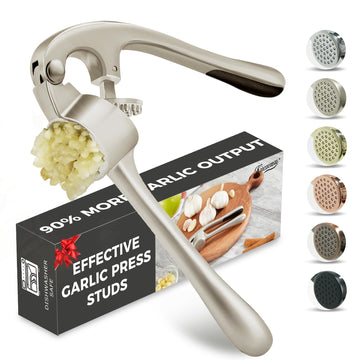 Kitessensu High Effective Garlic Press With Studs, Heavy Duty Garlic Mincer, Easy to Squeeze and Clean, Rust Proof & Dishwasher Safe