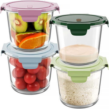 Freshmage 23oz Glass Meal Prep Containers with Lids, Airtight 3-Cup Glass Storage Containers Set, Heat-Resistant BPA-Free for Soup, Leftover