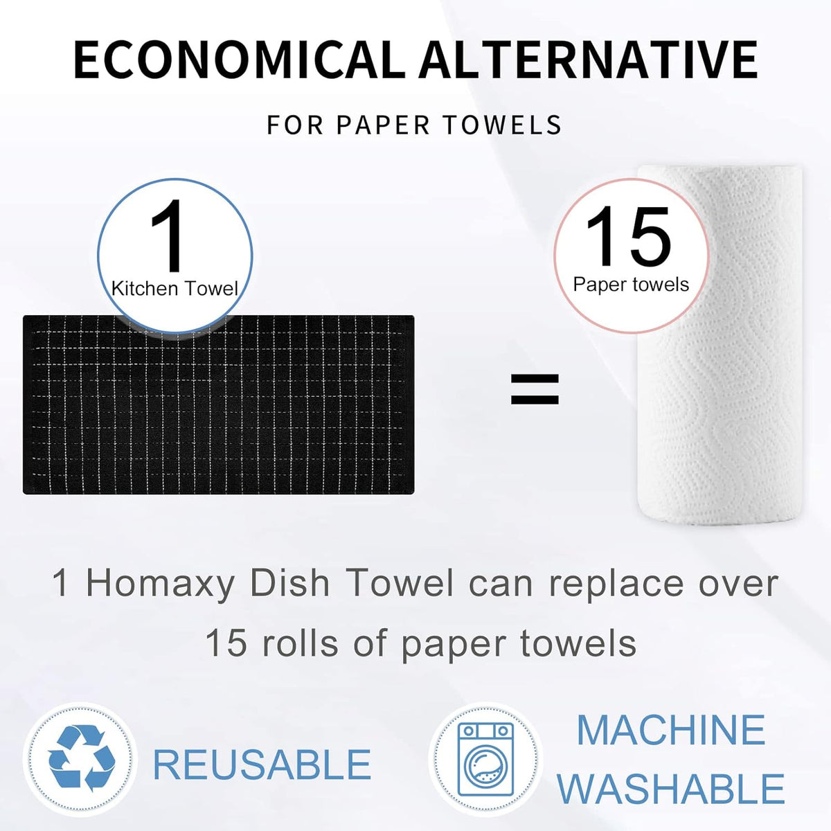 Homaxy 100% Cotton Terry Kitchen Towels(Black, 13 x 28 inches), Checkered Designed, Soft and Super Absorbent Dish Towels, 4 Pack | 100% Cotton Terry, Black, 13 x 28 inches, Checkered Designed, 4 Pack