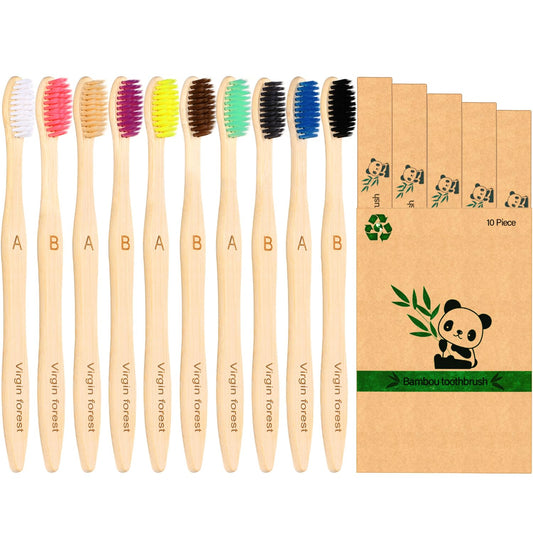 Virgin Forest Bamboo Toothbrushes 10 Pack, Biodegradable Compostable Soft Toothbrush, Natural Eco-Friendly Bamboo Toothbrush, BPA Free Zero Waste Oral Care for Adults & Kids