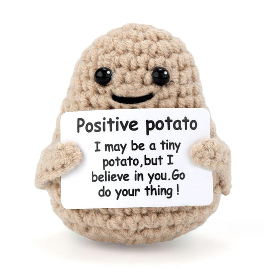 Mini Funny Knitted Wool Potato Toy with Positive Card - Creative Cute Crochet Doll Cheer Up Gift for Friends Parties Women Men Mothers Day Graduation Decoration and Encouragement
