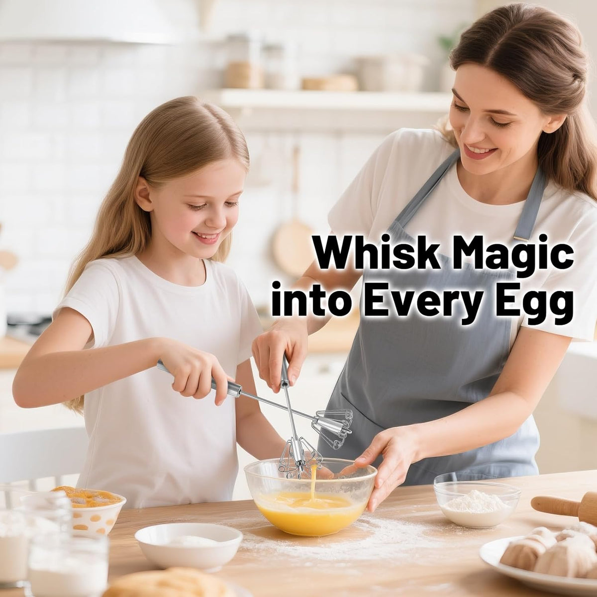 2026 Upgraded Semi-Automatic Stainless Steel Egg Beater – Hand Push Whisk for Baking, Cooking & Stirring – Perfect for Whisking Eggs, Batters & Creams – Effortless Mixing for Quick, Smooth (12in)