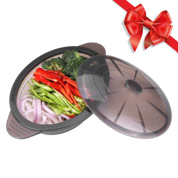 Microwave Steamer Cooker Collapsible Bowl Silicone Baked Potato Cookware with Handle Lid for Vegetables Fish Prep Meal Food