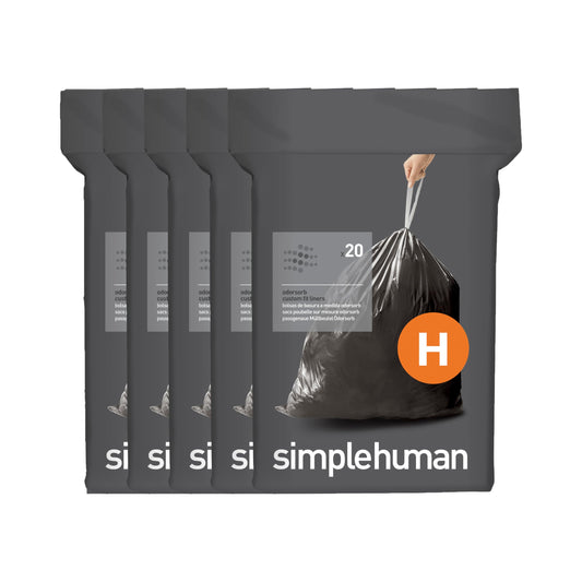 simplehuman Code H 100 Count Odorsorb® Custom Fit Liners, Drawstring Odor Absorbing Trash Bags, One-by-One Mess-Free Dispense, Extra Thick & Double Seamed, 50% PCR Plastic, 30-35 Liter / 8-9 Gallon