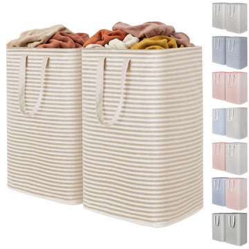 Lifewit 2 Pack Laundry Basket 80L Each, Collapsible Clothes Hamper with Reinforced Handles, Freestanding Waterproof Design - Beige