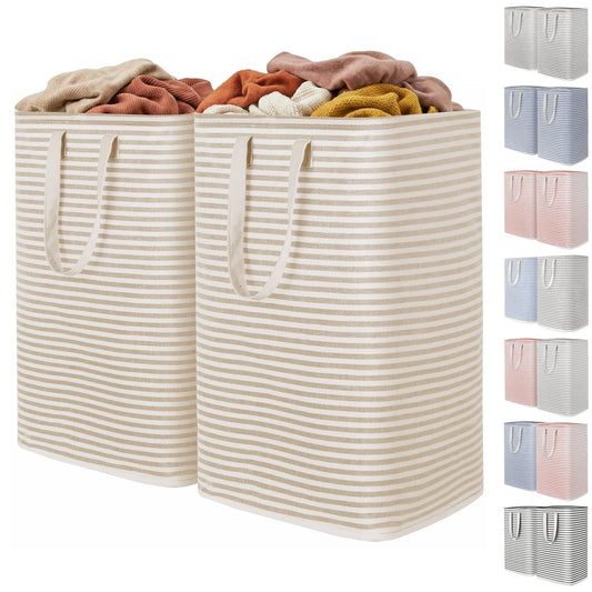 Lifewit 2 Pack Laundry Basket 80L Each, Collapsible Clothes Hamper with Reinforced Handles, Freestanding Waterproof Design for Bedroom and Laundry Room, Beige 160L Total