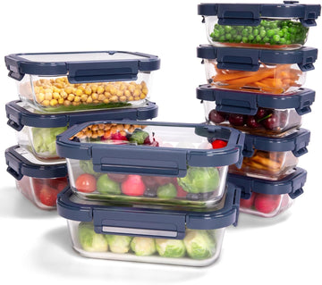10-Pack Glass Food Storage Containers with Tempered Lids – Borosilicate, Airtight, Oven-Safe (-4°F~950°F), BPA-Free, 4.4 & 1.6 Cup, Leak-Proof