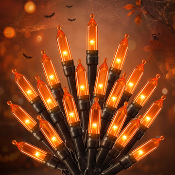 Orange LED Outdoor Halloween Lights, Halloween Decorations, 39 FT 100 LED Mini Lights with 8 Lighting Modes,Connectable String Light Plug in for