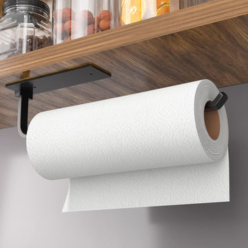 Paper Towel Holder - Self-Adhesive or Drilling, Matte Black, Aluminum Kitchen Roll Dispenser Under Cabinet, Lighter but Stronger Than Stainless Steel