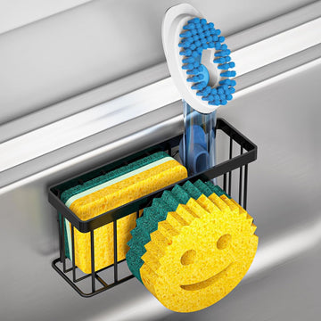 Sponge Holder Smiley Face, Sink Caddy for kitchen Sink, Kitchen Organizer Sponge Holder with 2 PCS Suction Cups/1 PCS Adhesive Strips, Designed