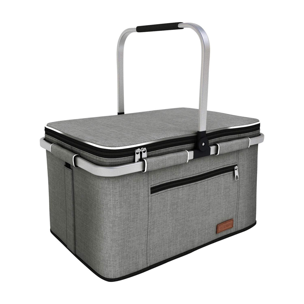 LIQING 35L Large Picnic Basket 2 Layers of Internal Pockets Leak-Proof and Insulated, Folding with Internal Support for enhansed Stability
