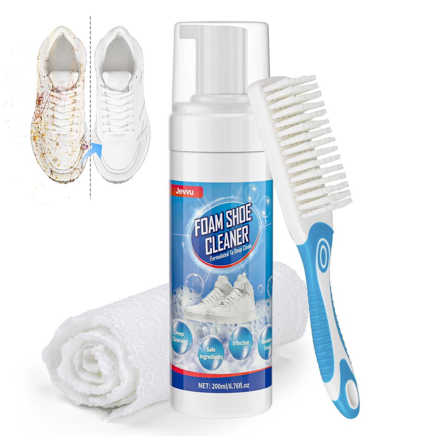 Jevvu Shoe Cleaner, Sneaker Cleaner Foam for Removing Stains and Dirt, Shoe Cleaning Kit for White Shoes