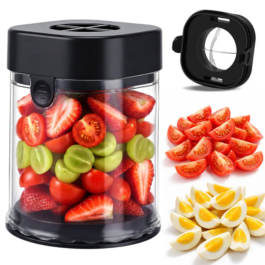 Hendiy Fruit Slicer Cup, Strawberry Slicer Grape Cutter Cup with Stainless Steel Blades, Egg Slicer Kitchen Gadgets Speed Cutters for Banana Grape Egg