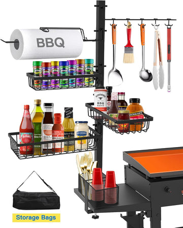 Griddle Caddy Organizer for Blackstone Griddle Accessories, BBQ Grill Picnic Utensil Condiment Caddy with Paper Towel Holder