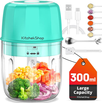 Rechargeable Portable and Cordless Mini Food Processor 300ML with Stainless Steel Blade, Electric Garlic Chopper Vegetable Chopper Blender