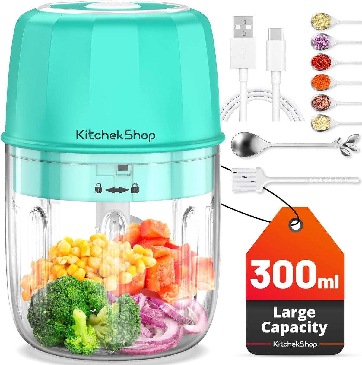 Rechargeable Portable and Cordless Mini Food Processor 300ML with Stainless Steel Blade, Electric Garlic Chopper Vegetable Chopper Blender for Nuts Chili Onion Minced Meat and Spices BPA-Free(Green)