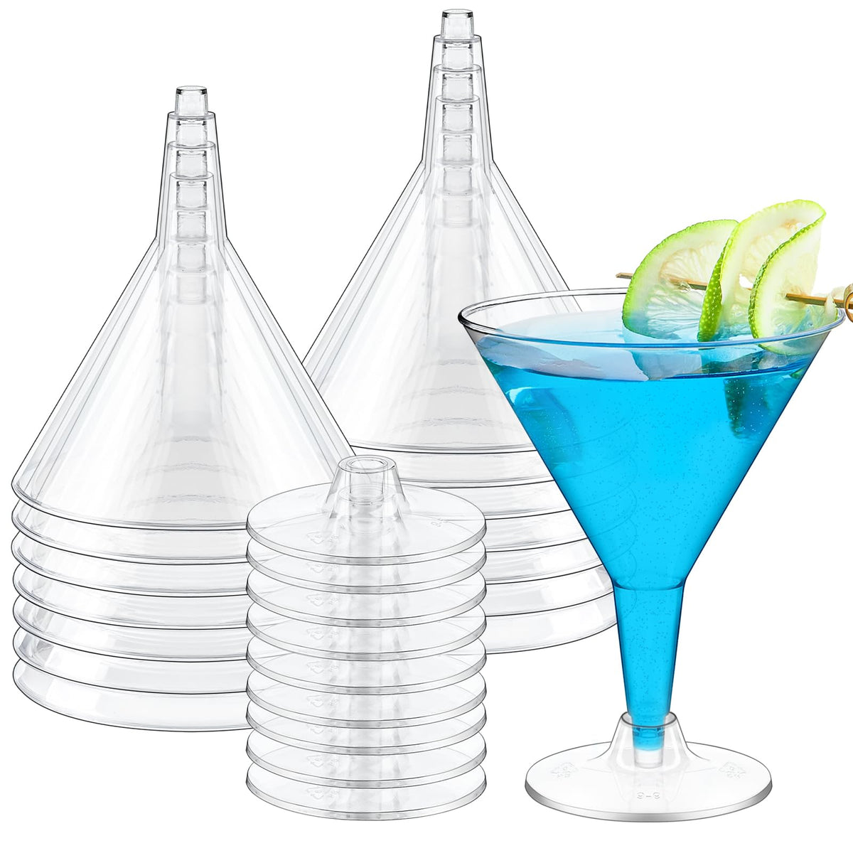 TOFLEN 24 Pack Plastic Martini Glasses 7 oz Cocktail Glasses, Small Reusable Dessert Cups, Clear Stemmed Dessert Shot Glasses for Party Wine, Champagne, Margarita and Appetizers