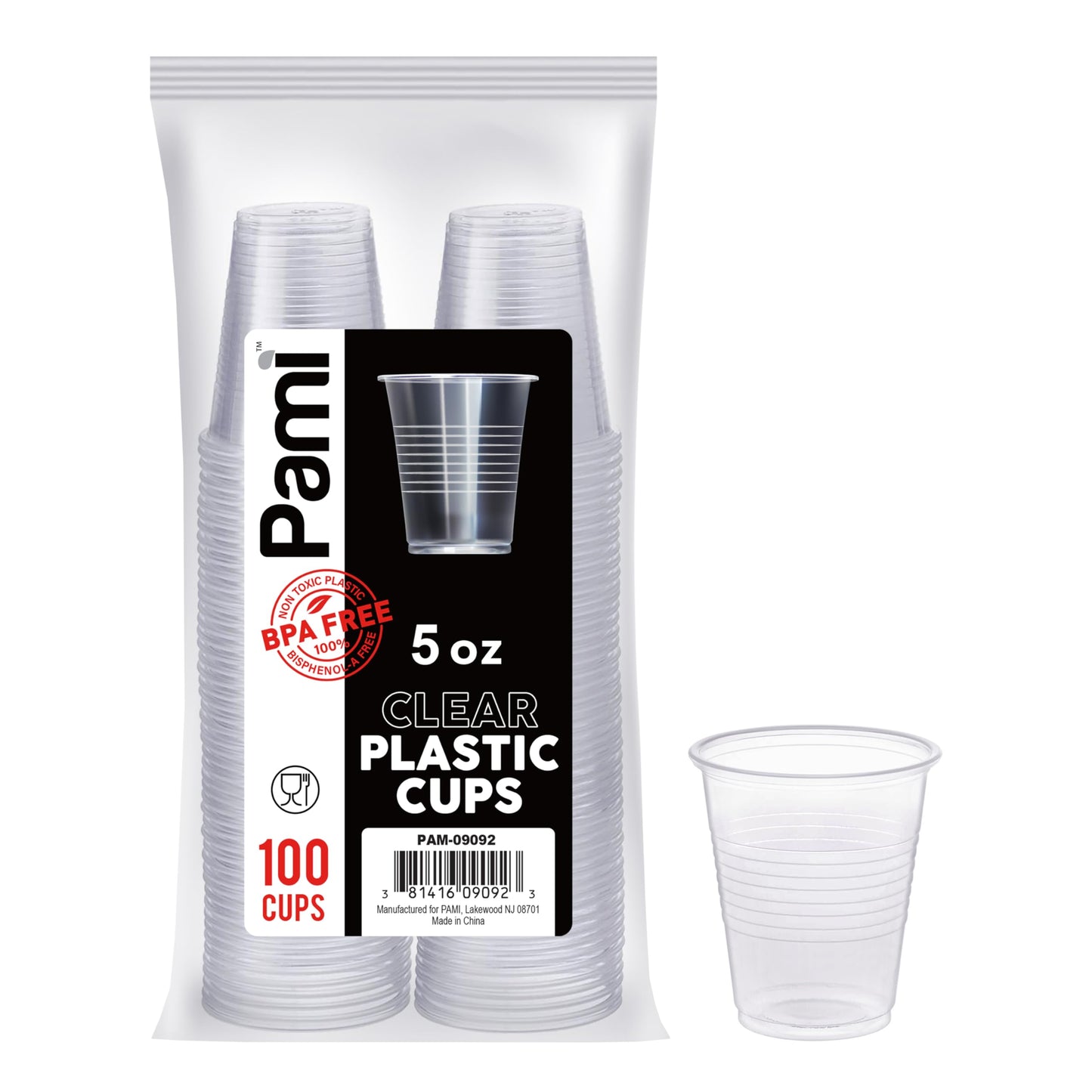 PAMI Disposable Plastic Cups, Bpa- Drinking Glasses for Parties, Cold Drinks, Smoothies, Jello, Cocktails (5 Oz - Pack of 100)