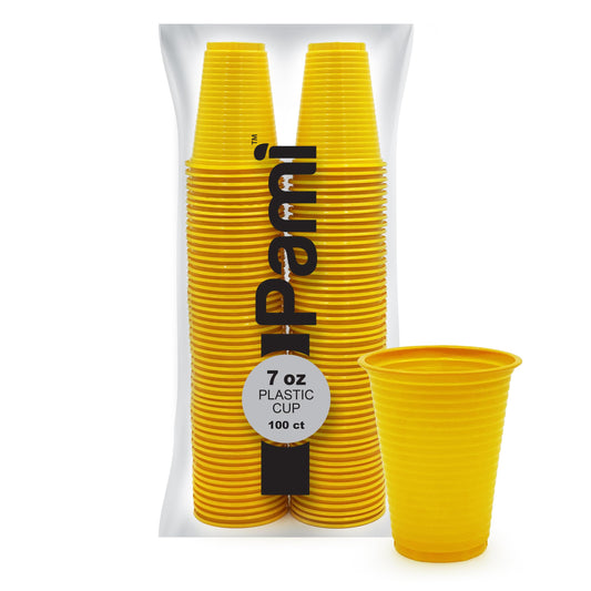 PAMI 100-Pack 7oz Yellow Disposable Cups Plastic Cups for Parties, Bpa-Free, Ideal for Cold Drinks