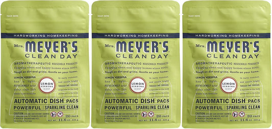 MRS. MEYER'S CLEAN DAY Automatic Dishwasher Pods, Lemon Verbena, 20 Count - Pack of 3 (60 Total Pods)