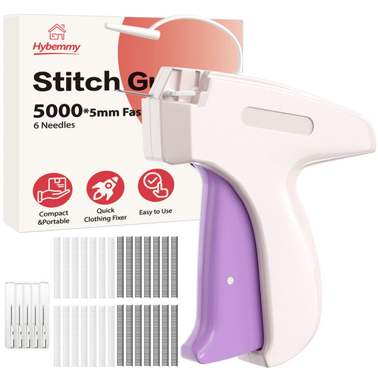 Stitch Gun for Clothes, Portable Handheld Tagging Gun for Clothing, Stitch Quick Clothing Fixer Includes 2500 Black Fasteners & 2500 White Fasteners with 6 Needles, White
