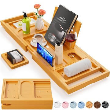 Premium Bathtub Tray Caddy, Expandable Bath Tray, Unique House Warming Gifts, New Home, Anniversary and Wedding Gifts for Couple