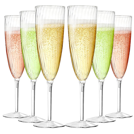 GuanQiao 16 Pack Clear Champagne Flutes, 6oz Disposable Wine Glasses with Long Stem, Reusable Plastic Cocktail Glasses for New Years Eve Party Birthday Wedding Celebration Toasting Drinking