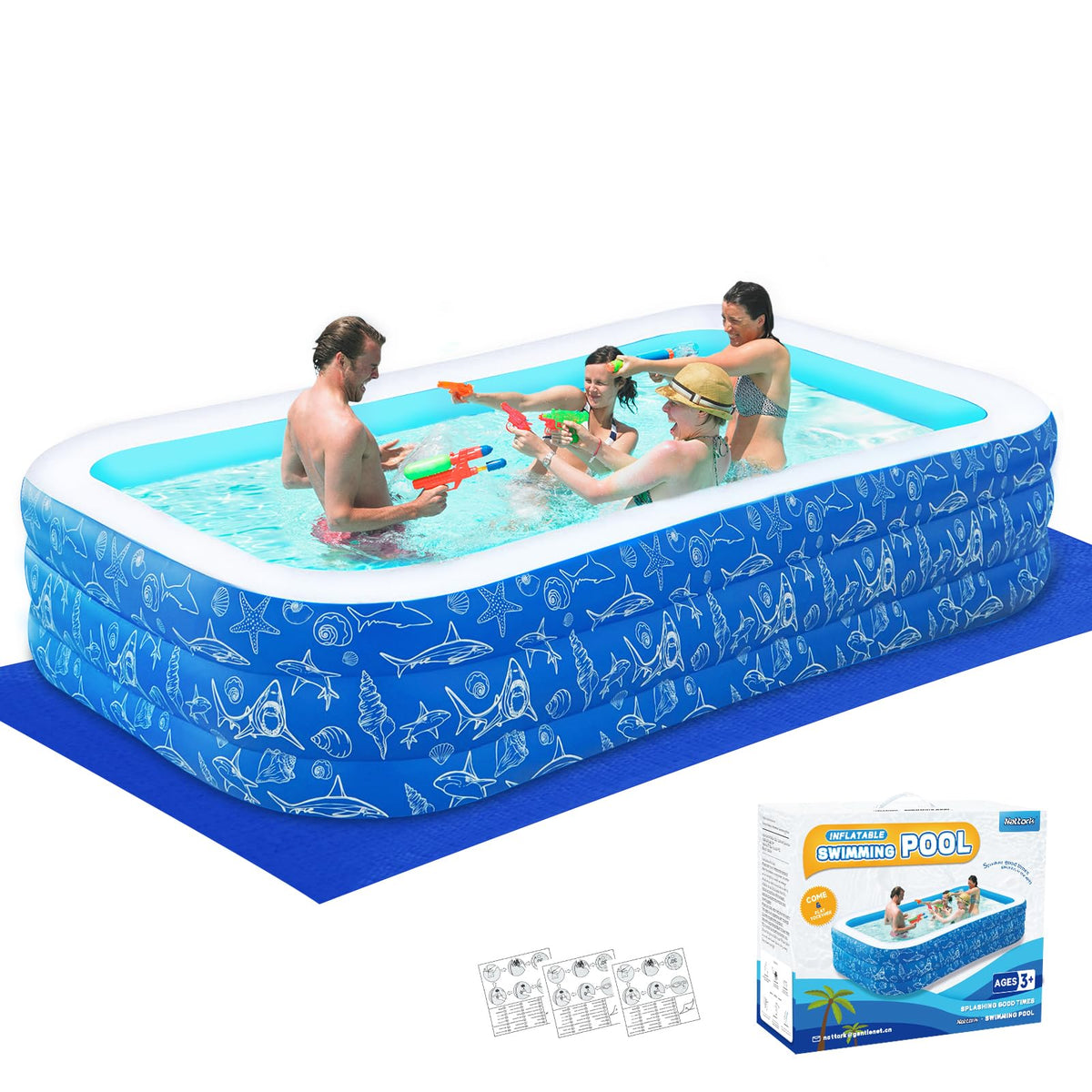Inflatable Swimming Pool for Kids and Adults- 118" x 68" x 22" Family Full-Sized Blow Up Pools for Kids-Thickened Durable Above Ground Swimming Pool Backyard Lawn, Summer Party Outdoor and Indoor