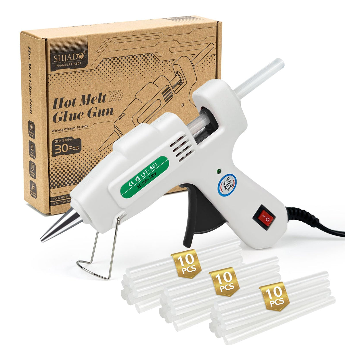 SHJADE Mini Hot Glue Gun Kit with 30 Glue Sticks - Fast Preheating Hot Melt Gun, High Temp for School Crafts DIY Arts and Quick Home Repairs(White)