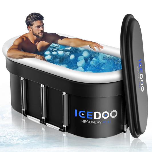 Wxtkkom XL 132 Gallon Oval Cold Plunge Tub with Air Inflatable Ring, Collapsible Ice Bath Pool, Multi-Layer Portable Drop-In Bathtubs with Cover, Ideal for Athlete Recovery, Indoor Gym & Outdoor