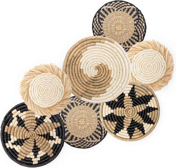 Hanging Woven Wall Basket Set - 7 Unique Handcrafted Seagrass Baskets for Boho, Farmhouse & Rustic Wall Decor, Table Settings & More