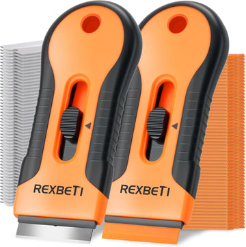 REXBETI Razor Blade Scraper Tool, 2 Pack Razor Scraper Set with Extra 80Pcs Razor Blades -30Pcs Metal and 50Pcs Plastic Blades