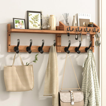 Evermagin 29" Coat Rack Wall Mount with Shelf, 4 in 1 Wall Mounted Coat and Key Hanger with 11 Hooks, Entryway Key Holder with Mail Holder