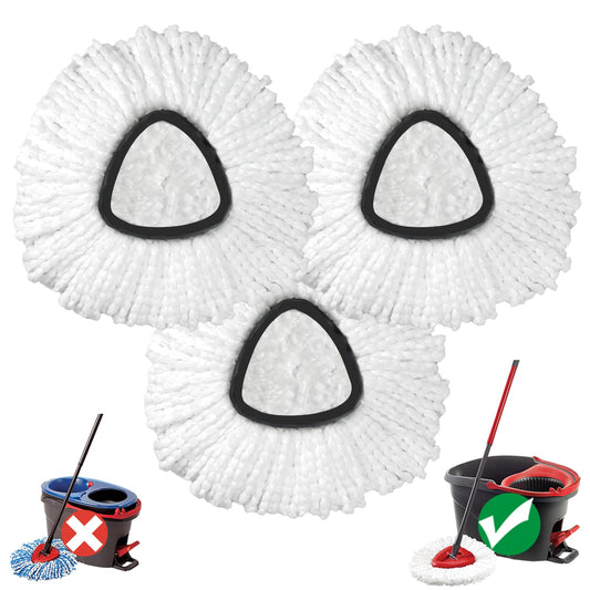 Mop Head Replacement, 3 Pack Spin Mop Refill Replace Head Compatible with O Cedar Easywring 1-Tank System, Great Cleaning Power, Microfiber, Helper Housework, Machine Washable Easy-to-Replace, White
