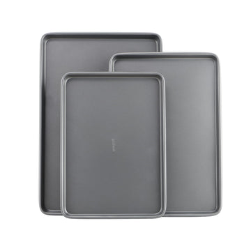 GoodCook Everyday Nonstick Baking Sheet Set, 3 Pack Includes One Small, Medium & Large Pan Carbon Steel Construction Cookie Sheet Bakeware Set, Gray