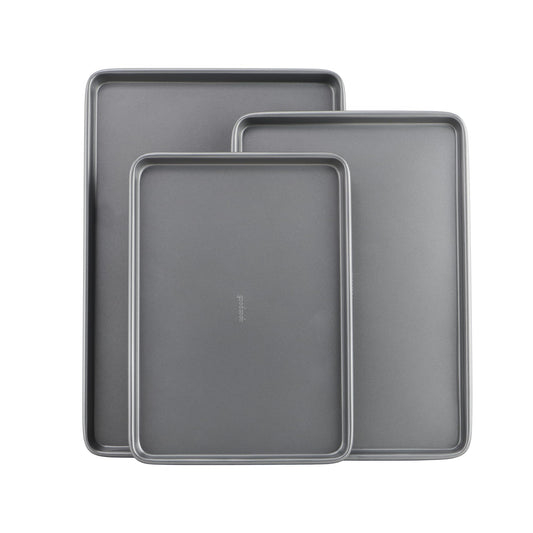 GoodCook Everyday Nonstick Baking Sheet Set, 3 Pack Includes One Small, Medium & Large Pan Carbon Steel Construction Cookie Sheet Bakeware Set, Gray