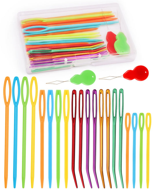 Bupete 25 Pcs Yarn Needles Set, Metal Tapestry Needle, Crochet Needles for Yarn, Large Eye Sewing Needles, Curved Darning Needles, Knitting Needles for Sewing, Knitting, Crochet