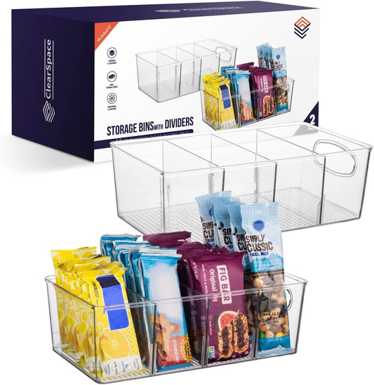 ClearSpace Plastic Pantry Organization and Storage Bins with Removable Dividers – Perfect Kitchen Organization or Kitchen Storage