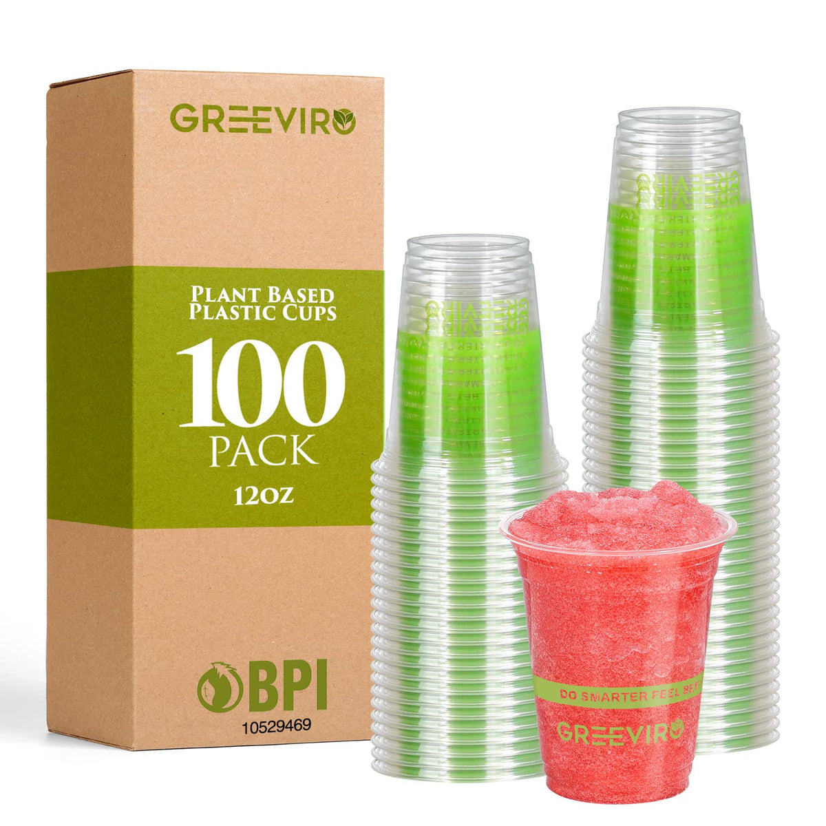 Eco Compostable Plant-Based Clear Plastic Cups 12oz Thick, Reusable, Disposable Iced Coffee Cups for Smoothies, Beer & Any Beverages for Parties, Weddings & Gatherings