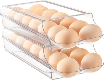 Vtopmart Clear Plastic Egg Holder for Fridge, Automatic Rolling Egg Container for Refrigerator, Stackable 14-Count Eggs Organizer
