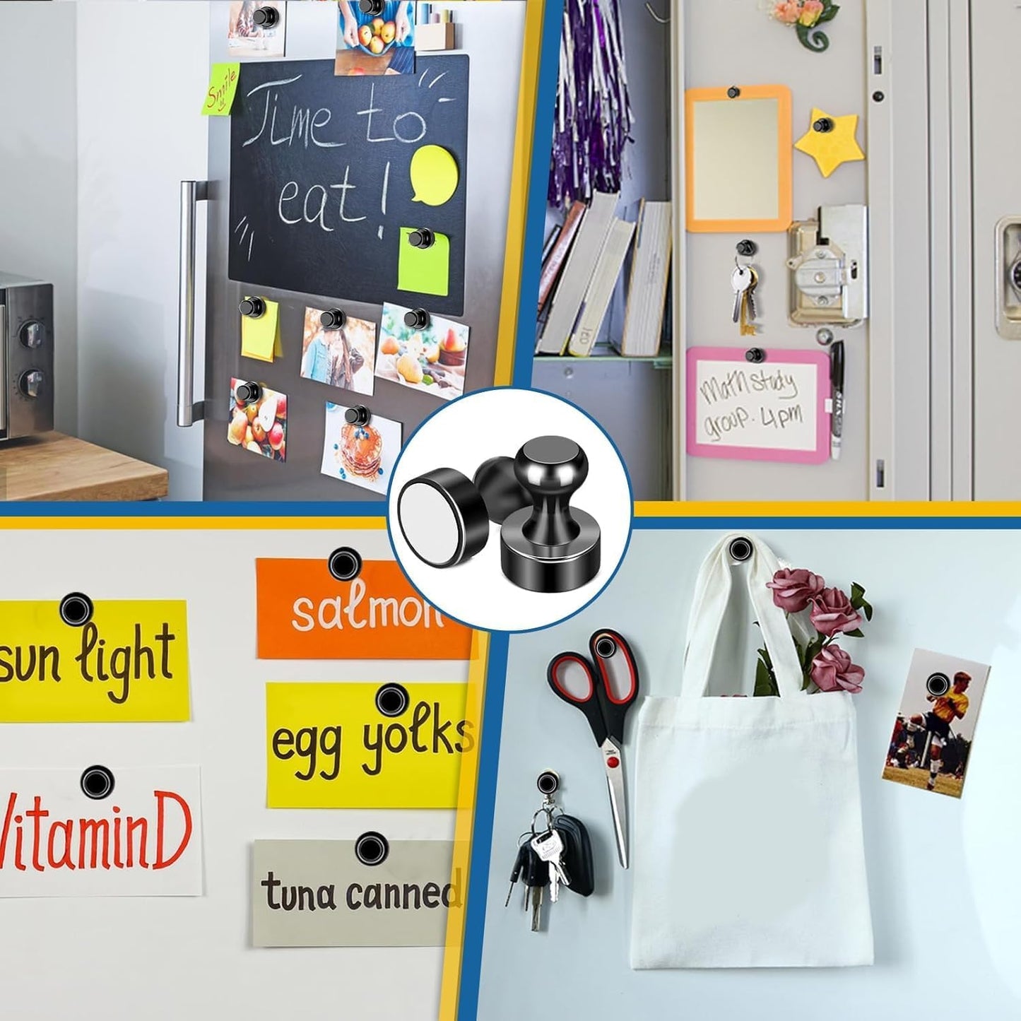 LOVIMAG Fridge Magnets 12Pcs Refrigerator Whiteboard Small Strong Magnet Classroom Kitchen Accessories Decorative Locker Set Decor Must Haves Office Calendar Refrigerador Magnetic Cute Crafts Black