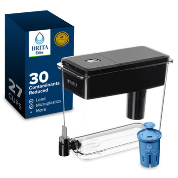 Brita 27 Cup Water Filter Dispenser with Elite Filter, NSF Certified to Remove 99% of Lead, Reduces 30 Contaminants Including Microplastics