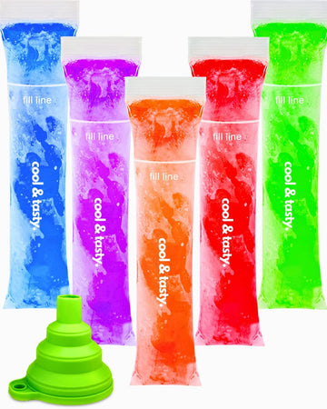 150 Disposable Popsicle Mold Bags with Zip Seals, 8x2" Freezer Tubes for DIY Ice Pops, Yogurt, Juice & Fruit Smoothies - Includes Funnel, BPA-Free