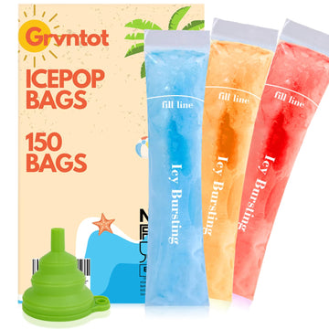 150 Disposable Ice Popsicle Mold Bags (8x2") for DIY Natural Fruit Snacks, Juice & Smoothies, Ice Pops Molds| BPA-Free, Zip Seals, Funnel Included