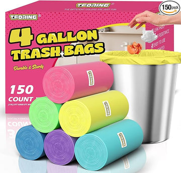 150 Count 4 Gallon Small Trash Bags - Colored Bathroom Garbage Bags Unscented Leak-proof, 15 Liter Plastic Wastebasket Can Liners