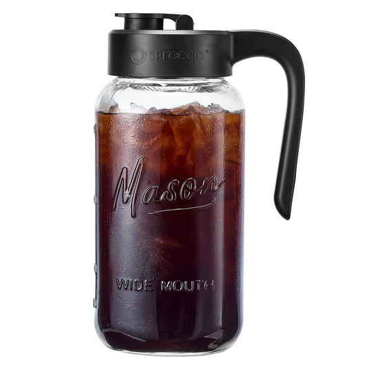 Mason Jar Pitcher, 64 oz (2 quart), Glass Pitcher with Lid