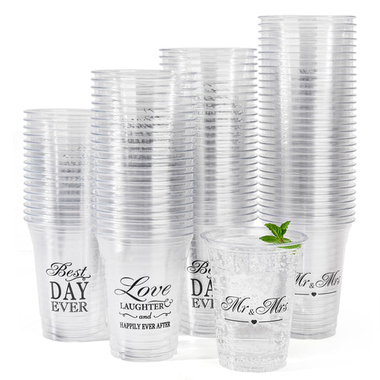 150 Pack Wedding Disposable Plastic 12 oz Mr and Mrs Cups for Wedding Reception and Bridal Shower Decorations